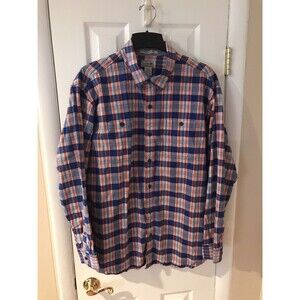 LL Bean Men's Size XL Long Sleeve Button Front Shirt Plaid Twill Cotton Blue J1